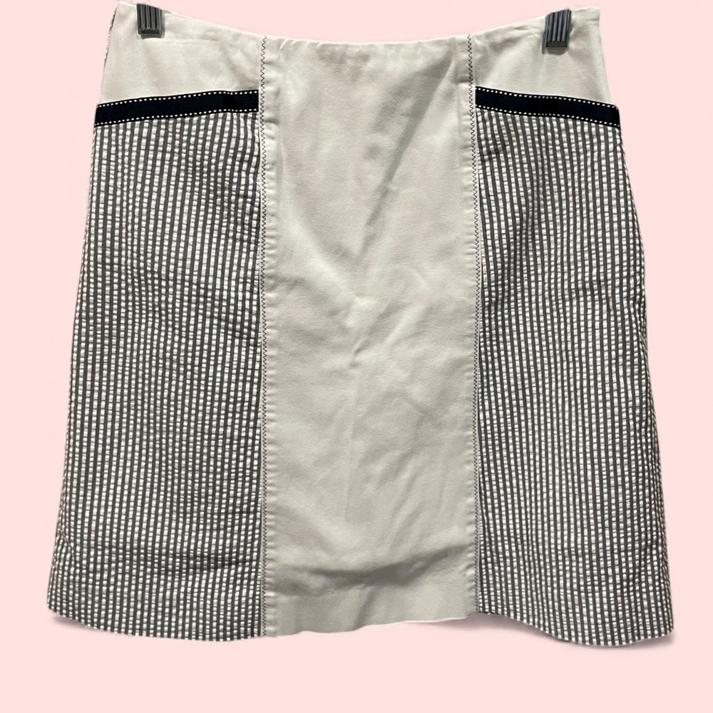 Cute seersucker patch cotton stretch mini skirt pockets Talbots coastal stripe